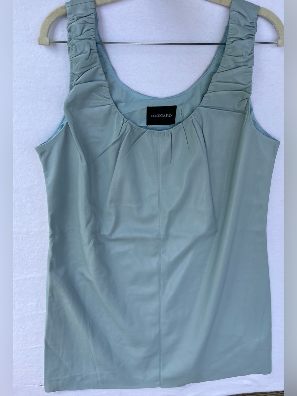Dolce Cabo Sleeveless Scoop Faux Leather Mini Dress, Lt. Blue, Size XL, New.